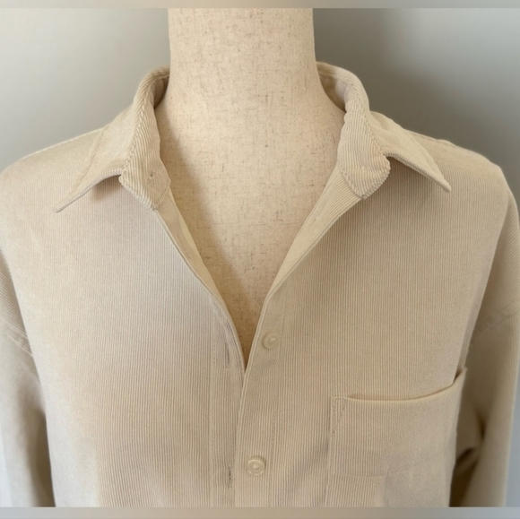 A New Day Women's Oversized Ribbed Courdroy Cream Button Up Shirt Size XS - Picture 3 of 6